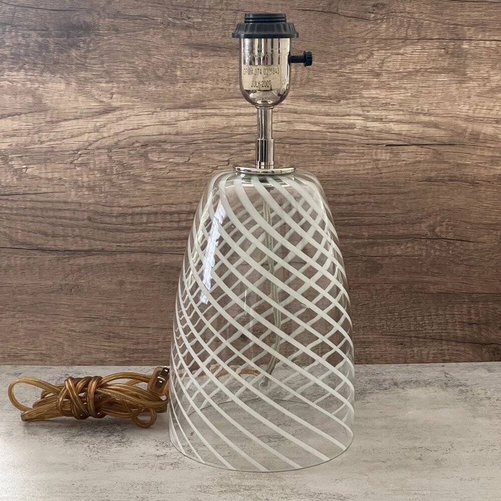 Vintage Thomas O'Brien Vintage Modern Clear White Swirl Blown Glass Table Lamp